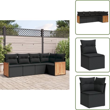 5-tlg. Garten-Sofagarnitur mit Kissen Schwarz Poly Rattan - Gartengeset - Gartenmöbelset - Rattan Möbel - Lounge Set - Esszimmergarnitur (1/5)
