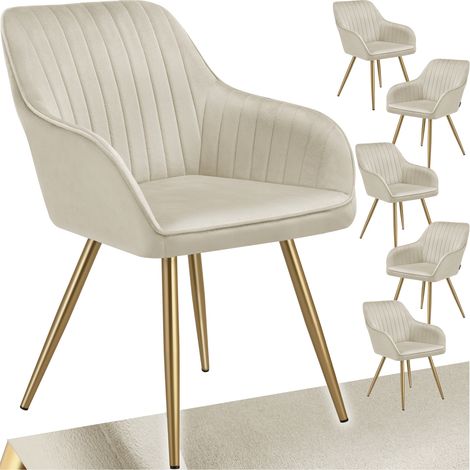 Lot 6 chaises de salle à manger aspect velours matelassé crème/or (1/5)