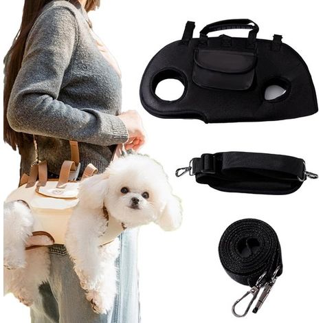 Borsa a tracolla nera, taglia S, traspirante, per il trasporto di cani di piccola taglia. (1/5)
