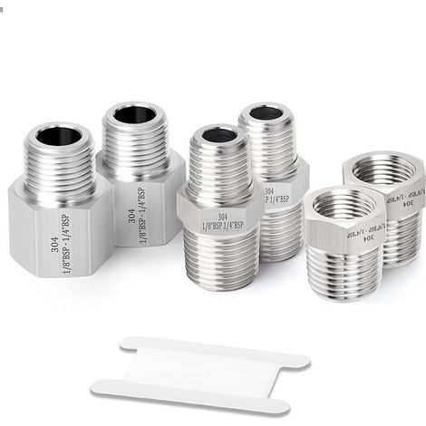 6 piezas de racores de tubería de acero inoxidable forjado de 1/8" BSP x 1/4" BSP, casquillo hexagonal, adaptador reductor, conectores de boquilla hexagonal reductora