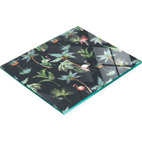 Tabla decorativa de cristal para servir aperitivos, dise帽o retro de flamencos, 60x52 cm.