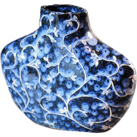 Vaso in ceramica blu con rami bianchi - Modello largo della collezione (1/2)