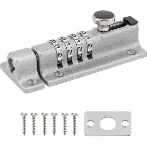 Combination lock, 4-digit zinc alloy sliding screw lock, keyless door lock for shed, gate, fence (silver) (1/5)