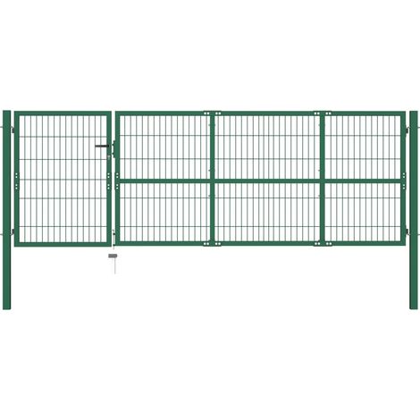 Puerta de valla de jardín con postes acero verde 350x100 cm vidaXL (1/5)