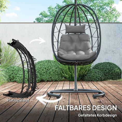 Fauteuil suspendu extérieur œuf, Egg Chair résistant aux intempéries, coussin fourni, 102x102x195 cm, gris anthracite (1/4)