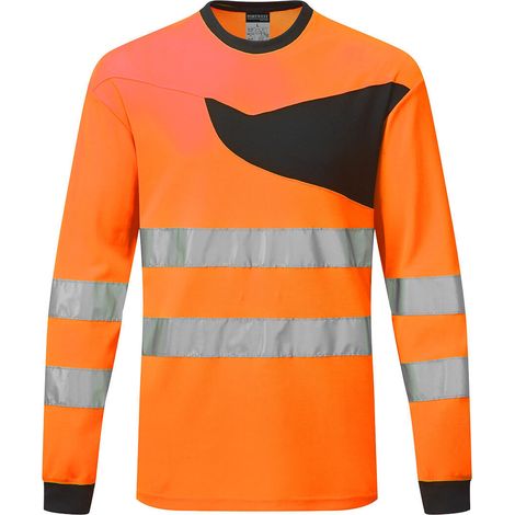 Portwest – T-shirt haute visibilité manches longues – Coton respirant – Panneau de poitrine contrasté – Taille L – Orange/Noir (1/2)