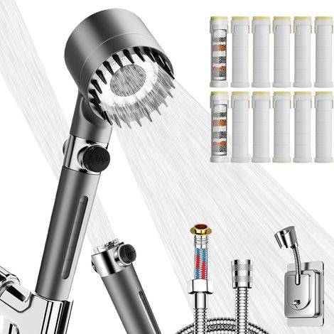 Mankoda Duschkopf mit Filter und Handbrause, Hochdruck-Duschkopf für trockene Haut und Haare 3 Strahlarten mit 12 Ersatzfiltern für hartes Wasser, 304 Anti-Burst-Schlauch und Power-Wash für Fliesen u (1/5)