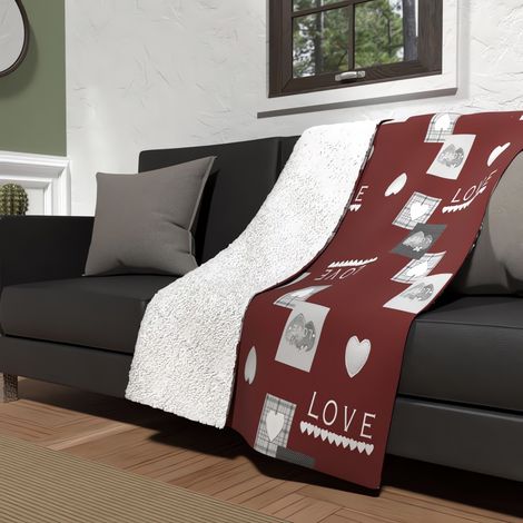 Plaid polaire microfibre doublé sherpa 120X160 cm LOVE rouge, par Soleil d'ocre