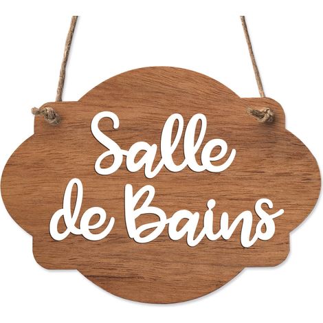 Plaque de porte en bois avec ventouse et cordelette Panneau ouvert fermé, pancarte toilettes, salle de bain.- Bois Foncé - Salle de Bains