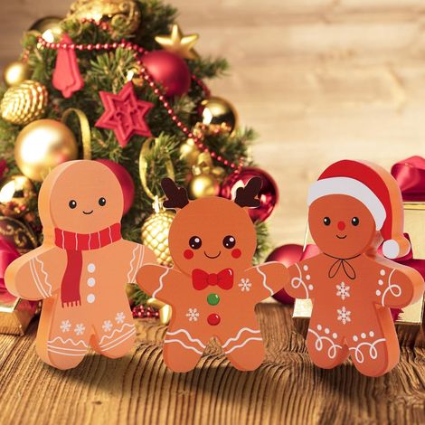 Weihnachtsdeko im Lebkuchen-Stil, 3er-Set Holzfiguren für Zuhause, Regal, Schreibtisch oder Tür (1/5)