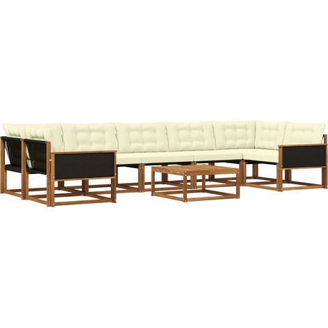 Set di divani da esterno con cuscino 8 pcs Naturale e Crema vidaXL