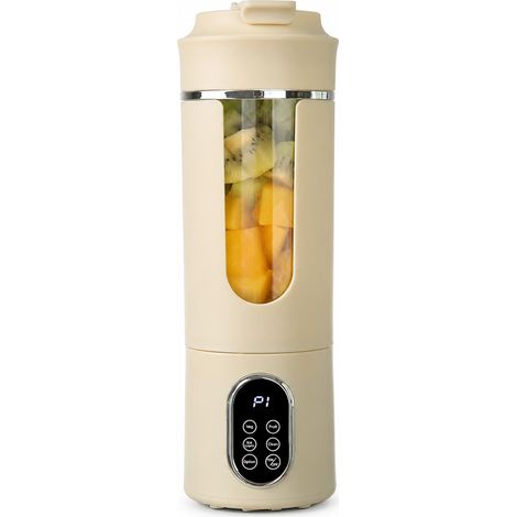 Blender Portable Rechargeable pour Jus et Smoothies, Broyeur de Glace, 7,4 V, 12 Lames, Double Batterie 1300 mAh, Beige (1/5)