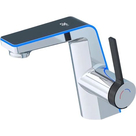 Rubinetto intelligente con display della temperatura e illuminazione a LED – Doccia per lavabo e doccia di bagno e cucina Rubinetto moderno con display della temperatura – Argento
