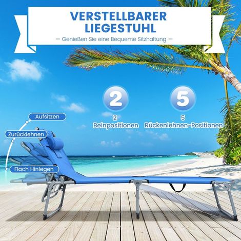 Sonnenliege zusammenklappbare strandliege 194 x 60 x 36 86 cm blau