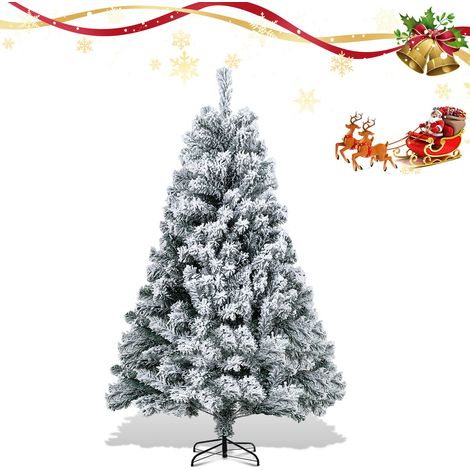 Jiubiaz Albero di Natale artificiale da 150 cm effetto neve, base metallica inclusa, 550 punte in PVC, albero di Natale in PVC bianco (1/5)