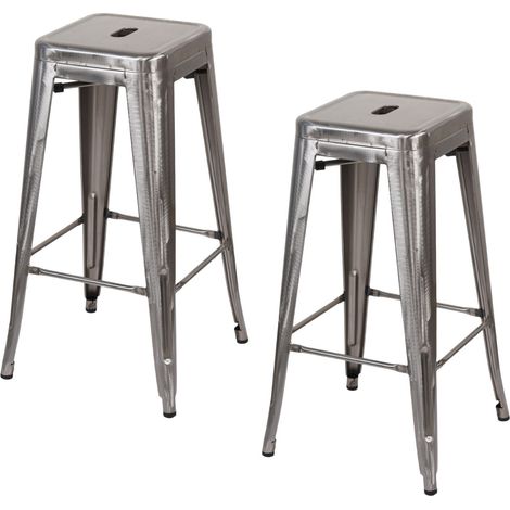 Pack 2 Taburetes Medios Industriales Apilables de Acero 43x43x76cm Thinia Home