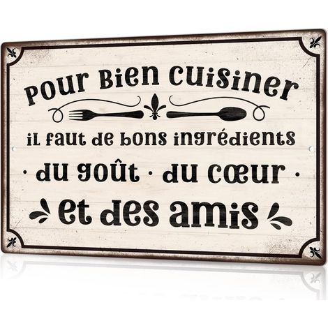 Plaque Décorative Murale en Métal, Style Vintage, Citation Française, pour Cuisine, 30 x 20 cm (Art Culinaire) (1/5)