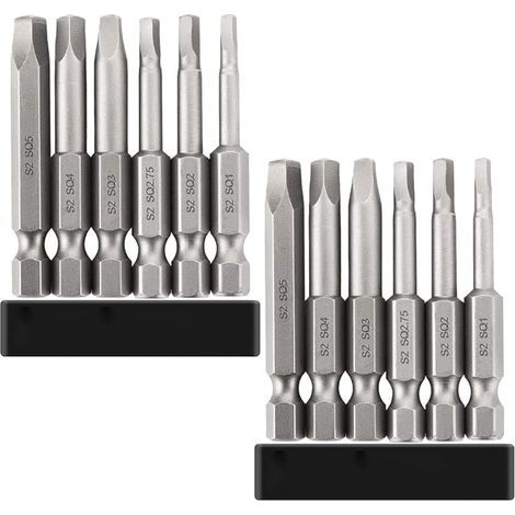 12 Pièces embouts de tournevis magnétiques à tête carrée pour perceuse-visseuse, embout carré visseuse S2 Acier, Hex Tige Embouts de Vissage Magnétique, SQ1, SQ2, SQ2.7, SQ3, SQ4, SQ5 (1/5)