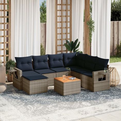 8-teiliges Gartensofa-Set mit Kissen, grau, Polyrattan (1/5)