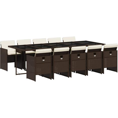 Maison Exclusive - 11-tlg. Garten-Essgruppe mit Kissen Braun Poly