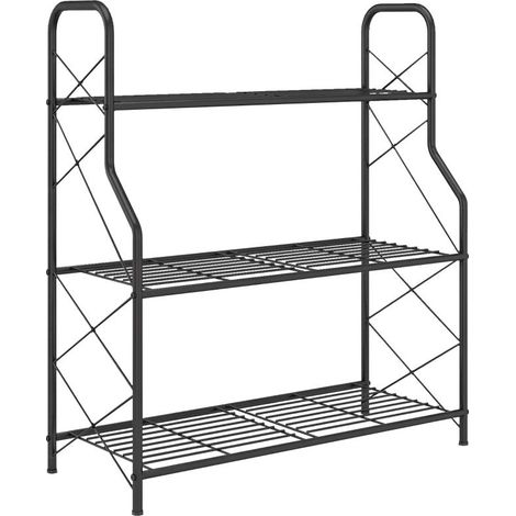 Support à plantes à 3 niveaux, 78 cm de haut, avec poignées, étagère en métal, noir