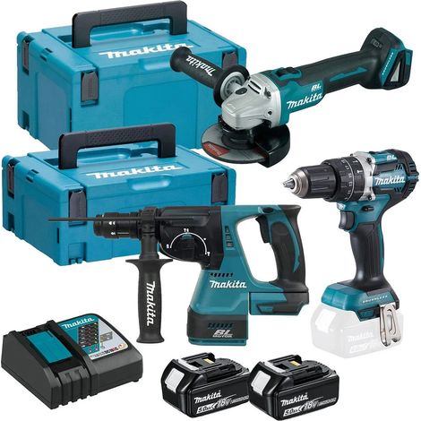 Makita DLX3196JX1 18v Brushless Combi SDS Drill Grinder LXT DHR243 DGA504 DHP484 (1/5)