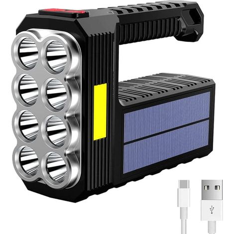 Lampe torche solaire à 8 LED avec éclairage latéral COB, 1000 lumens, étanche, 3 modes d'éclairage, idéale pour la pêche, le camping et les situations d'urgence. (1/5)