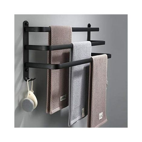 Trevånings badhanddukshängare 40 cm svart klibbig badhanddukshängare Väggmonterad handdukshängare för dusch och kök, (1/4)