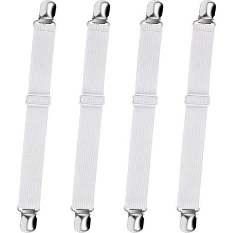 ZVD-Tendeur Drap Housse Réglable (65cm à 200cm), Fixation Attache Sangle de Maintien Ajustable pour Drap Lit, Canapé, Housse de Repassage (Blanc, Lot de 4) (1/4)