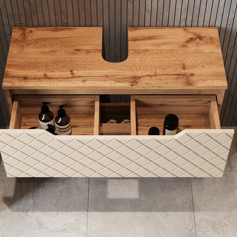 Mobile sottolavabo per bagno Lotta, Rovere/cashmere con struttura in piastrelle, 79.6 x 62.5 cm con 2 cassetti, Vicco (1/5)