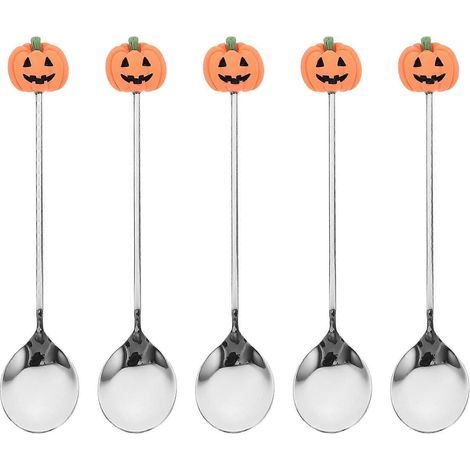 6-teiliges Set Kuchenlöffel aus Edelstahl, Kürbismotiv, für Halloween – 12,50 x 2,50 x 0,50 cm – Silber (1/4)