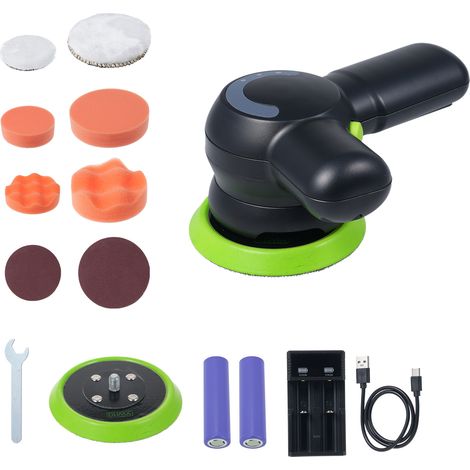 Polisseuse de voiture sans fil, batterie 7,4 V, 3 vitesses, kit de polissage portable 4 pouces avec 8 accessoires pour le nettoyage