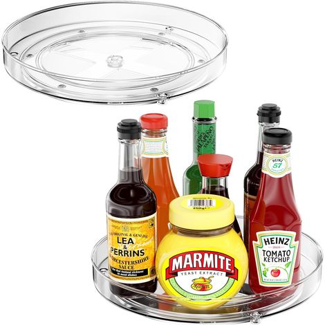 2 pièces Plateau Tournant Transparents, Organisateur pour épices Condiment Rangement de Cuisine, Plateau Rond Socle Plastique Tournant pour Le Placard, pour Salon/Salle à Manger (1/5)