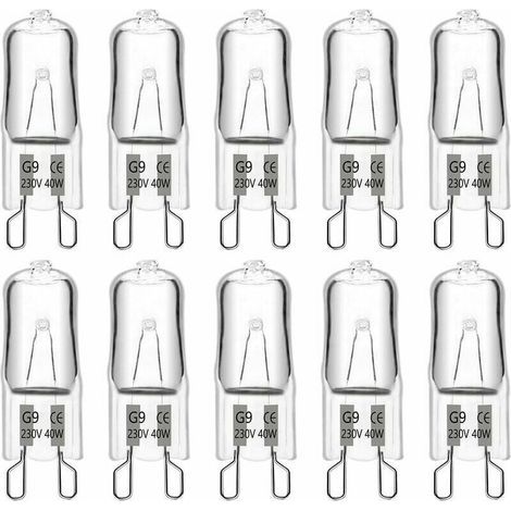 Lampadina alogena G9, 40W, 230V, 480lm, 2900K, luce bianca calda, dimmerabile, attacco G9, per lampadari, illuminazione da giardino, applique e illuminazione per mobili (confezione da 10) (1/4)