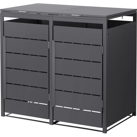 ML-Design Copribidone da Spazzatura per 2 Bidoni 240L, 132x80x120 cm, Antracite, in Acciaio, Resistente alle Intemperie, Cassonetto per Rifiuti con Coperchio e Porta, Deposito per Bidoni da Esterno (1/5)