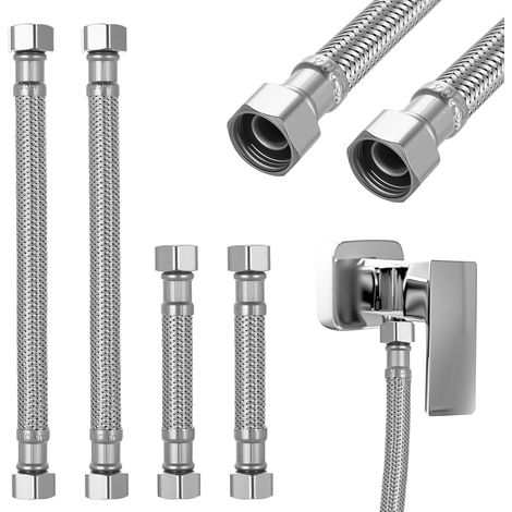 4 x G3/8 Inch Flexible Connecting Hoses Taps Stainless Steel Braided Flexible Hose Extension for Kitchen Bathroom Taps (10 cm, 20 cm) (1/5)