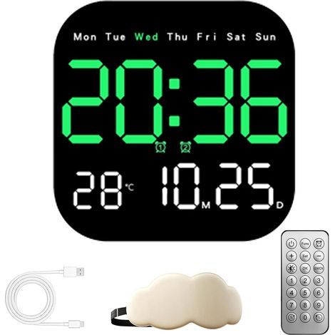 Multifunktionaler digitaler Wecker für Zuhause und Büro – Großes Display, Wecker, Kalender & Temperaturanzeige, LED-Digitalwanduhr, Fernbedienung, kann aufgehängt oder auf einer Oberfläche platziert w (1/5)