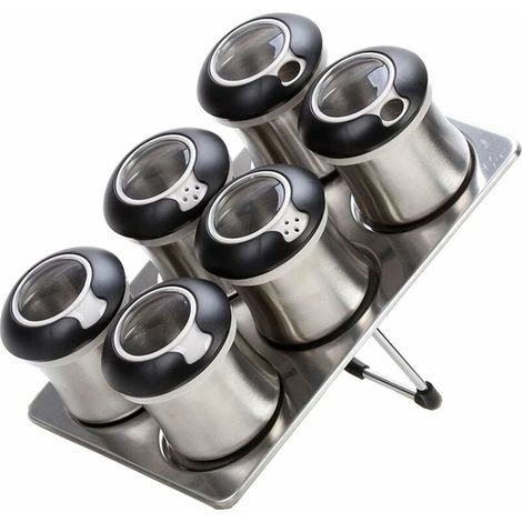 Set of 6 stainless steel magnetic condiment jars (1/5)