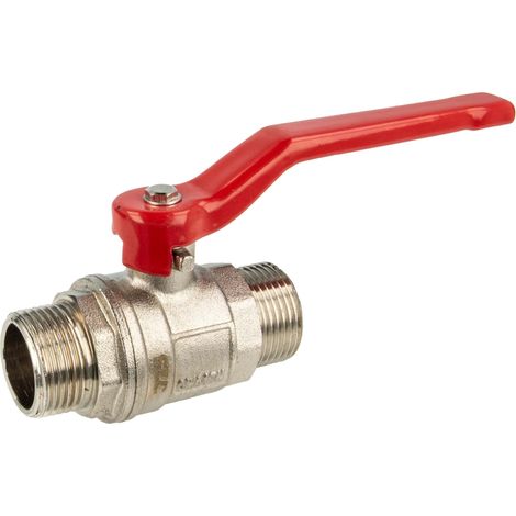 tecuro Kugelhahn, beidseitig Außengewinde G 1 1/4 Zoll (DN 32) Stahlhebel lang, Messing vernickelt (1/5)