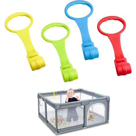 Anneau Parc Bebe, 4 Pièces Anneaux pour Lit Bébé et Parc, Main Courante Crochet pour Parc, Anneaux pour l'entraînement de l'équilibre et Aide à la Station Debout (1/5)