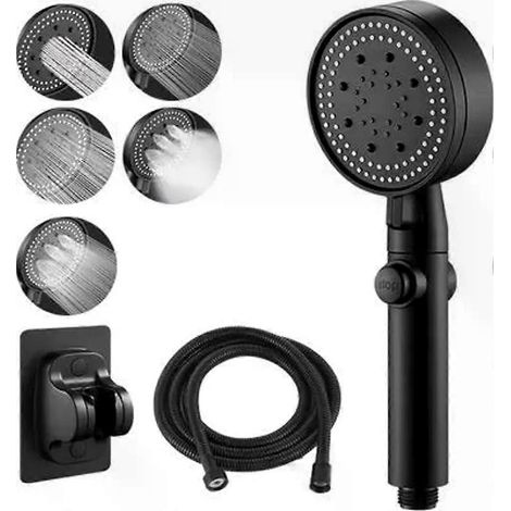 Pommeau de douche réglable 5 en 1 avec bouton d'arrêt, pommeau de douche haute pression pour salle de bain, fixation adhésive, vanne d'arrêt d'eau, pommeaux de douche avec hauteur de jet de 1,5 m. (1/5)