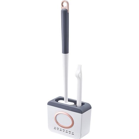 1 brosse WC, tête plate en silicone, support anti-gouttes, couleur gris clair et gris foncé, pour nettoyage en profondeur de la cuvette (1/5)