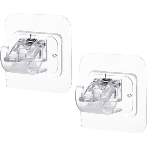 Ensemble de supports de tringle à rideau de douche avec fixations murales sans perçage, 2 crochets en plastique transparent pour cuisine ou salle de bain (1/5)