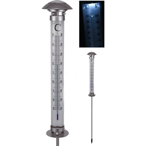 Spetebo – Thermomètre de jardin solaire 112 cm – Éclairage LED automatique – Échelle de -30°C à +50°C – Piquet de terre inclus