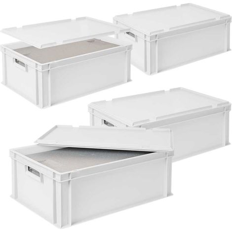 BRB 4x Thermoboxen in Stapelkiste mit Deckel, LxBxH 600x400x220 mm, EPS, weiß (1/3)