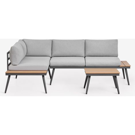 SKLUM Nadi Gartenset mit 4-Sitzer Ecksofa und Aluminium-Holz-Couchtisch Gris - Madera Natural                                  