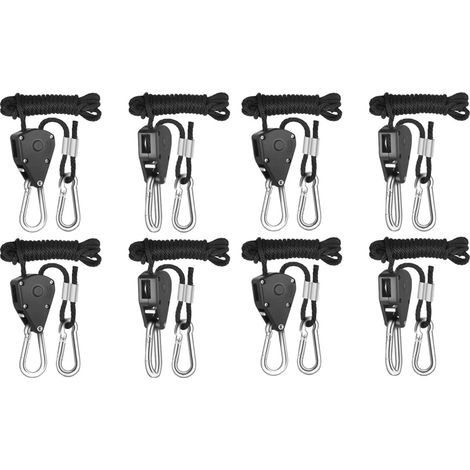 Juego de 4 pares de mosquetones ajustables de alta resistencia, de 3 mm (1/8 de pulgada) de diámetro y 2,4 m (8 pies) de largo (capacidad de carga de 68 kg [150 lb]), fabricados en metal reforzado, de (1/5)