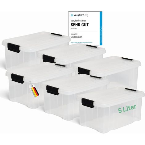 Novaliv 6x boîtes de rangement avec couvercle 5L transparent emboîtable empilable boîtes de rangement avec fermeture à clip plastique sans BPA 30 x