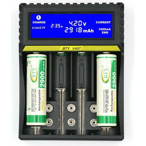 Chargeur de pile Chargeur de batterie multifonctionnel BTY407 18650 Batterie Li-ion/Ni-MH/Ni-Cd/5 AA/7 AAA/9V Chargeur de batterie, (1/4)