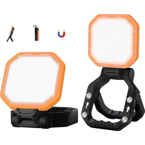2 Projecteur LED Rechargeable 30W, Projecteur LED Chantier Portable 2500LM Super Lumineux 6000mAh avec 4 Modes d'éclairage, Lampe de Camping Portable pour Les Pannes de Courant, Camping, Orange (1/5)